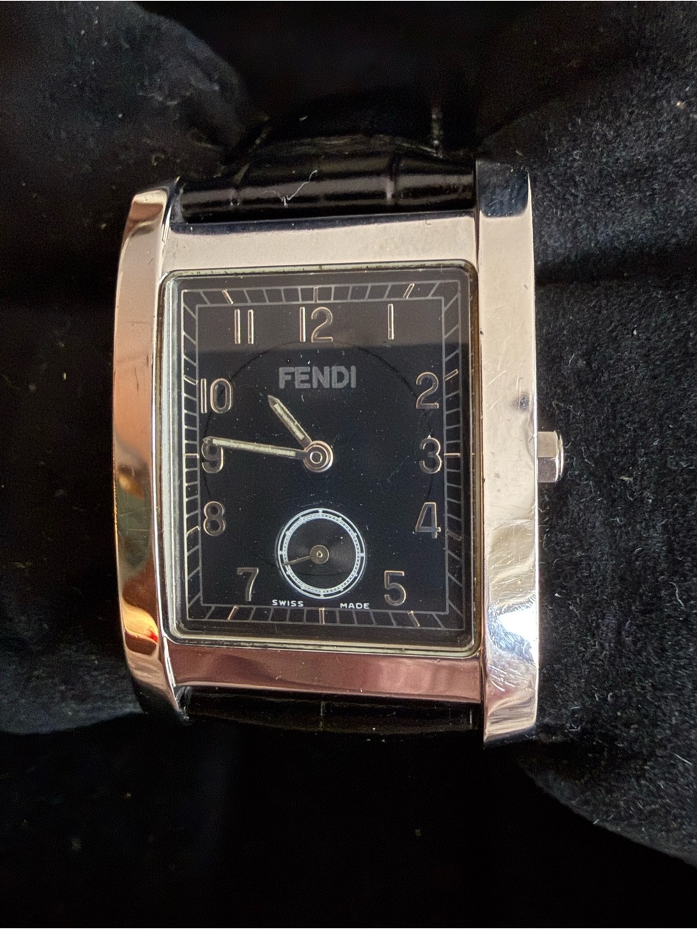 Fendi Black Dial Silver-Tone Rectangular Men's Watch 7000l